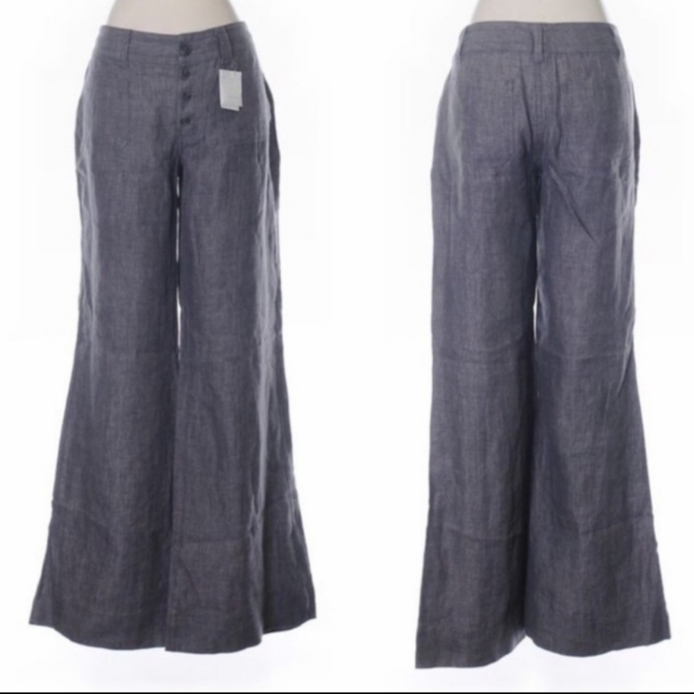 Cabi 100% Linen Gray Wide Leg Pants Size 8 Boho